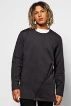 Boohoo Longline Sweatshirt With Zip Panel Grey