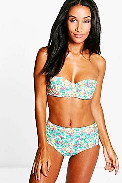 Boohoo Vienna Tropical Flower High Waist Bikini