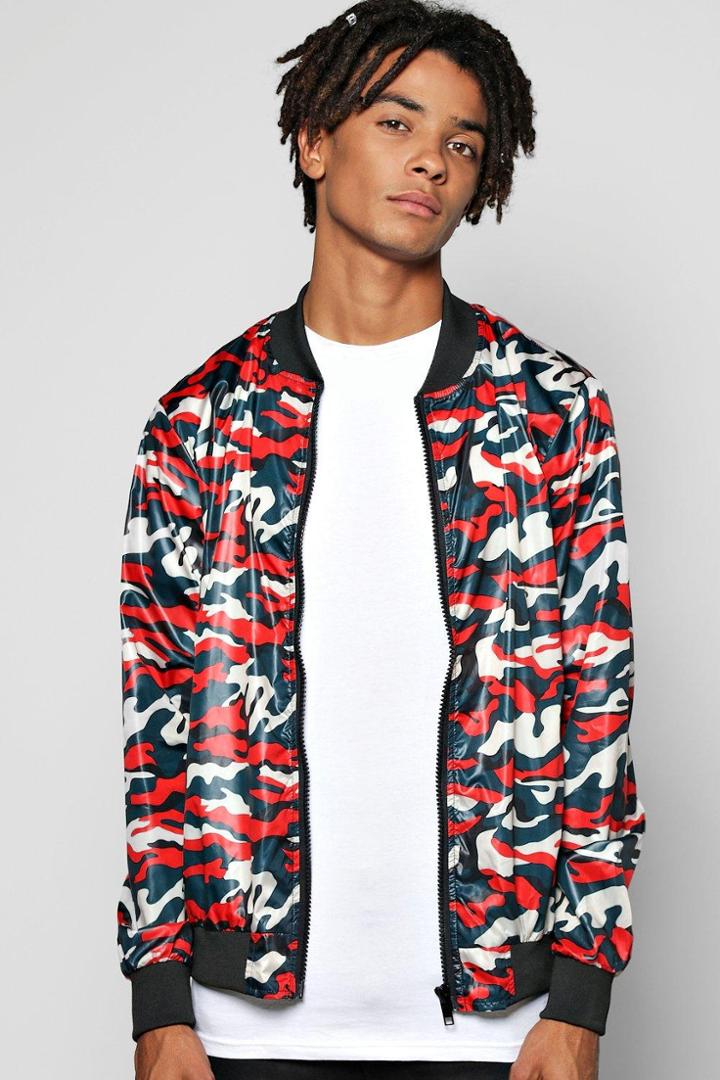 Boohoo Basic Lightweight Camo Bomber Red