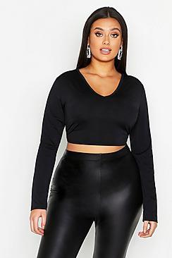 Boohoo Plus Neon Slinky Plunge Sleeved Crop Top