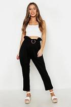 Boohoo Petite Linen Look Belted Tapered Trouser