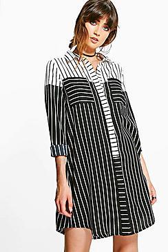 Boohoo Natalia Colour Block Stripe Shirt Dress