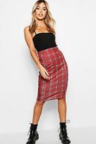 Boohoo Petite Zip Detail Tartan Print Midi Pencil Skirt