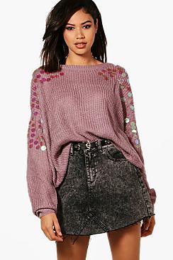Boohoo Ella Sequin Shoulder Soft Knit Jumper