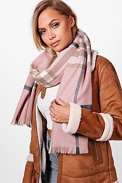 Boohoo Gemma Nude Check Scarf