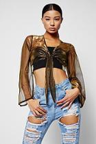 Boohoo Zendaya Metallic Tie Front Top