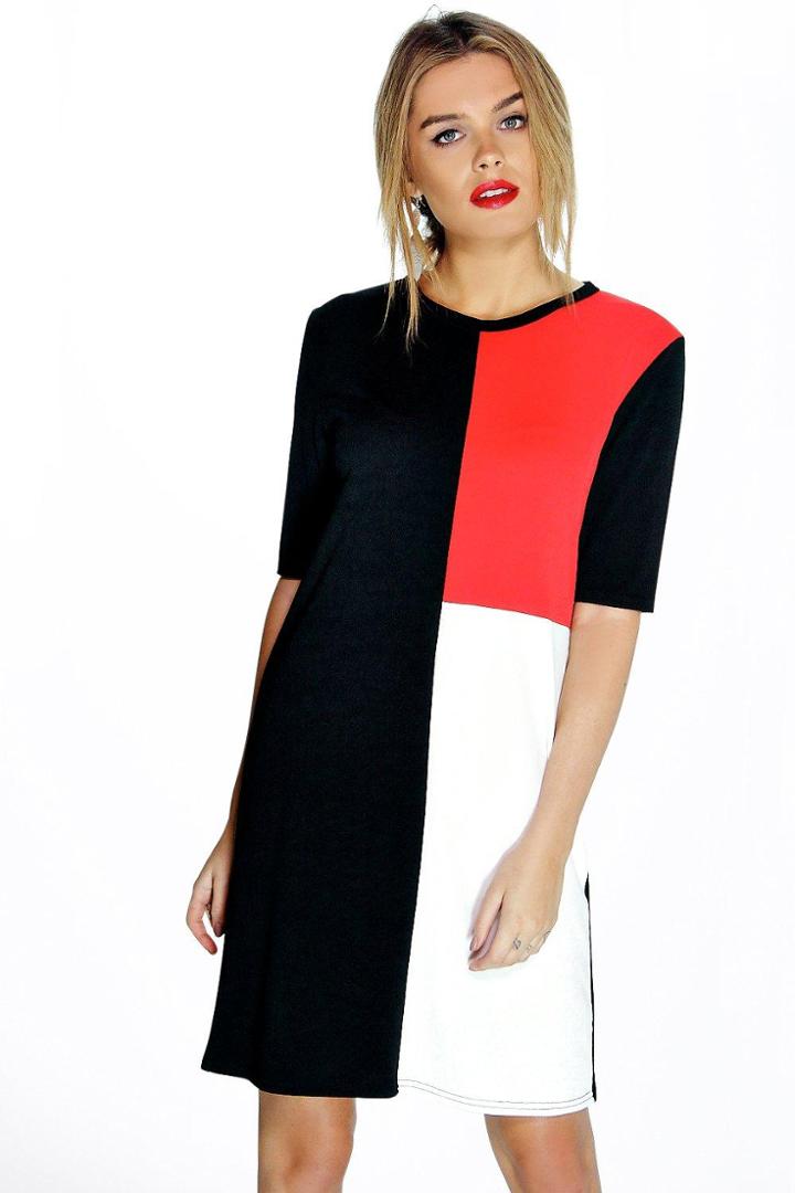Boohoo Emily Colour Block Shift Dress Poppy