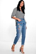 Boohoo Sophie High Waist Embroidered Mom Jeans Blue