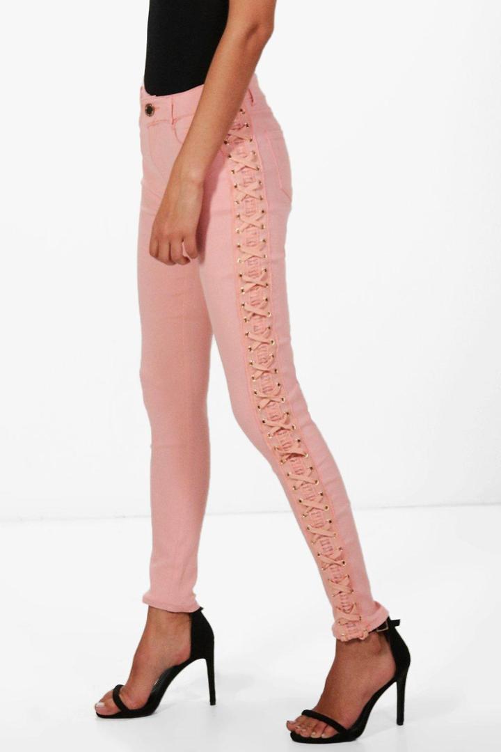 Boohoo Penelope Mid Rise Skinny Jeans Pink