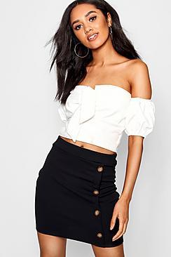 Boohoo Petite Mock Horn Button Mini Skirt