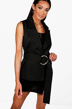 Boohoo Jenny Sleeveless Belted Blazer