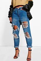 Boohoo Distressed Low Rise Boyfriend Jeans