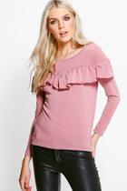 Boohoo Scarlett Ruffle Detail Fine Knit Jumper Rose