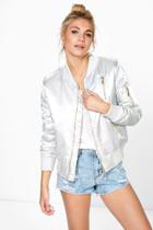 Boohoo Faye Zip Detail Ma1 Satin Bomber Grey