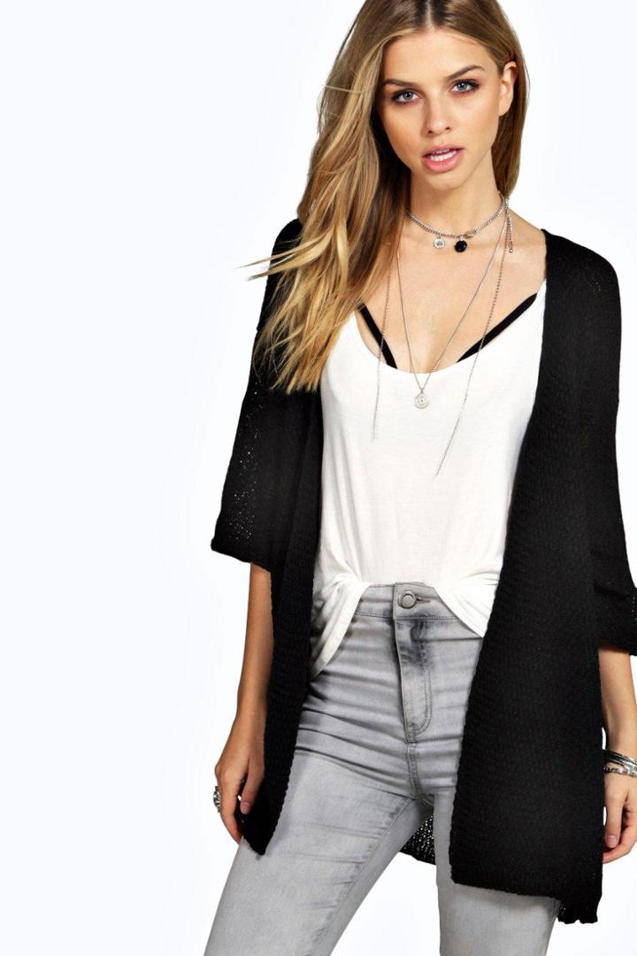 Boohoo Lucy Loose Knit Batwing Cardigan Black