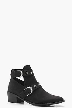 Boohoo Natalia Cut Work Buckle Ankle Boots