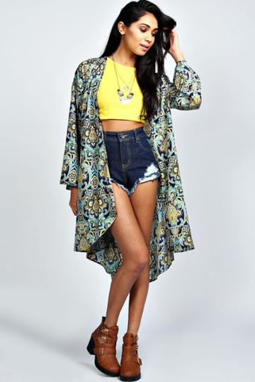 Boohoo Larna Paisley Longline Kimono - Multi