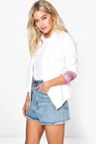 Boohoo Emma Pom Pom Trim Trophy Jacket White
