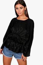 Boohoo Petite Poppy Shirred Detail Batwing Top