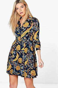 Boohoo Rachael Floral Waisted Shirt Dress