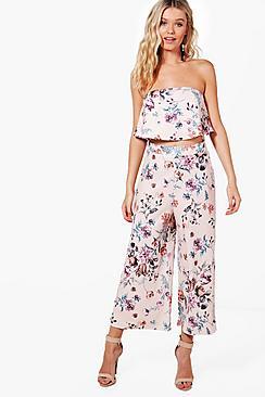 Boohoo Gemma Floral Crop & Culotte Co-ord