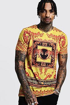 Boohoo Orange Baroque Design T-shirt