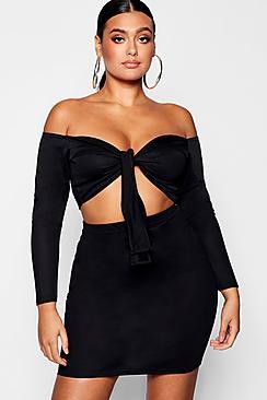 Boohoo Plus Bardot Tie Front Top Co-ord