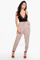 Boohoo Allegra Luxe Rouched Ankle Joggers Taupe