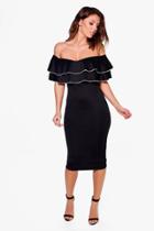 Boohoo Mimi Off Shoulder Contrast Tipping Midi Dress Black