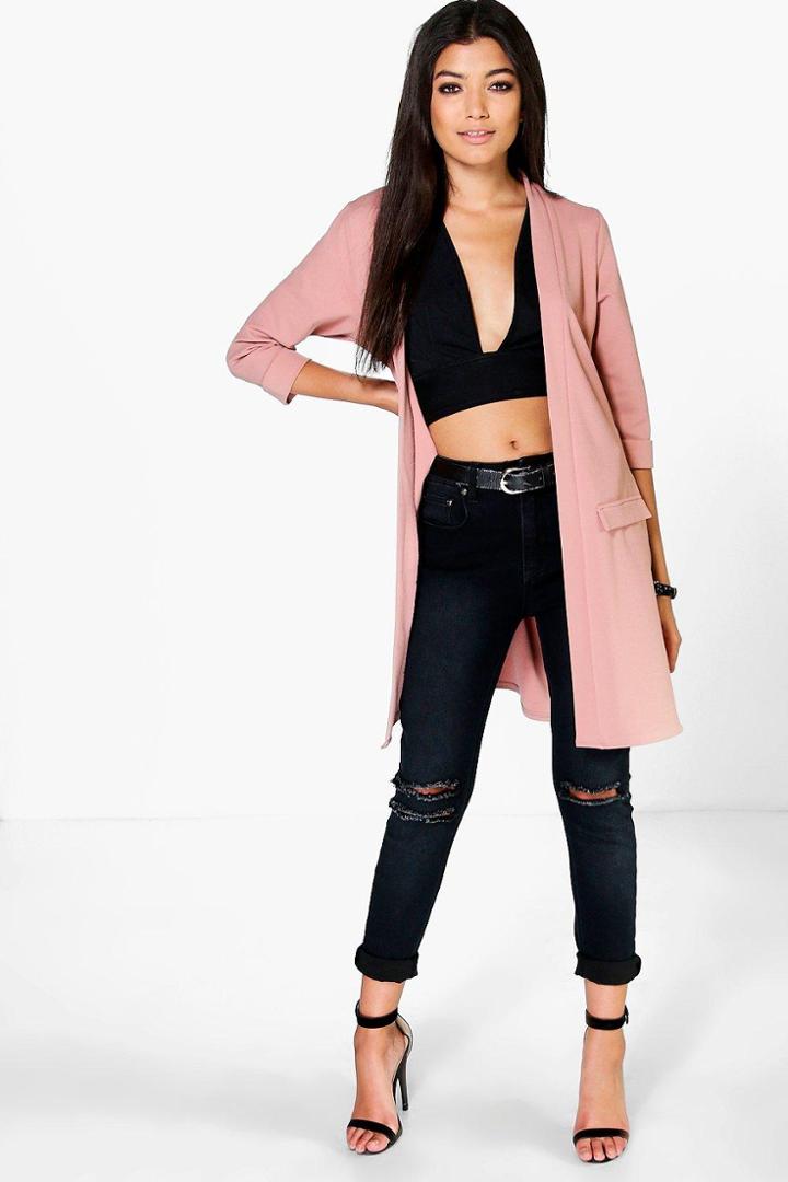 Boohoo Amelia Split Side Premium Crepe Duster Rose