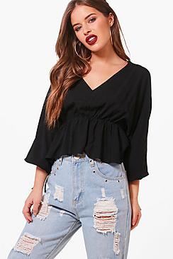 Boohoo Petite Tiffany Gathered Waist Batwing Top