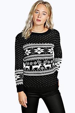 Boohoo Reindeer Fairisle Christmas Sweater