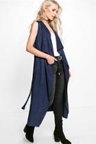 Boohoo Florence Suede Waterfall Sleeveless Jacket Navy