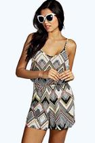 Boohoo Blaire String Back Aztec Playsuit