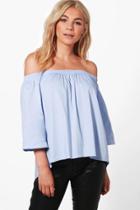 Boohoo Heather Off The Shoulder Shirt Blue