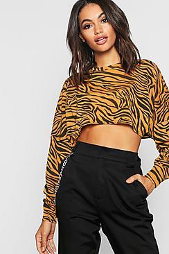 Boohoo Knitted Batwing Boxy Crop Top Zebra Animal Print