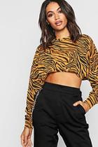 Boohoo Knitted Batwing Boxy Crop Top Zebra Animal Print