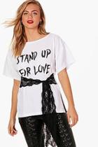 Boohoo Lydia Slogan Lace Tie Waist T-shirt