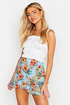 Boohoo Tropical Print Ruffle Hem Mini Skirt