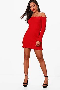Boohoo Amber Ruffle Knitted Mini Dress
