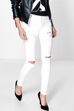 Boohoo Heather High Waisted Ripped Skinny Jeans