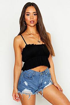 Boohoo Basic Strappy Ruffle Crop Top
