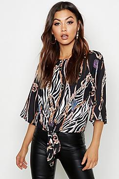 Boohoo Chain Zebra Print Tie Top