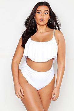 Boohoo Plus Crop Frill High Waisted Bikini