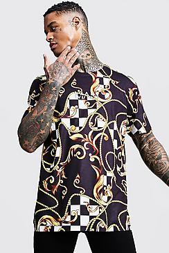 Boohoo Oversized Original Man Checkerboard Baroque Print T-shirt