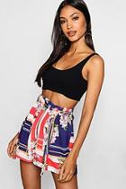 Boohoo Scarf Print Tie Waist Short