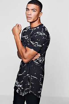 Boohoo Longline Curved Hem Marble Design T-shirt