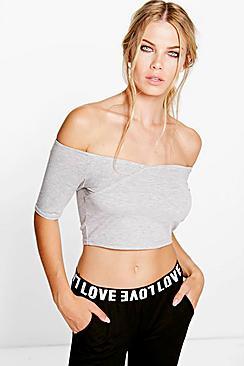 Boohoo Orla Wrap Front Bardot Crop