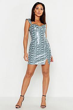 Boohoo Pu Snake Print Bodycon Dress