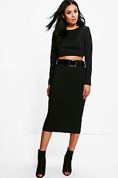 Boohoo Bianca Belted Midi Skirt & Crop Co-ord Set